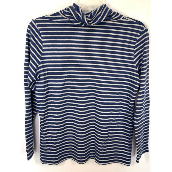 L.L. Bean Women's Striped Cowl Neck 3/4 Sleeve Top Blue Gray Size Large - Picture 7 of 7